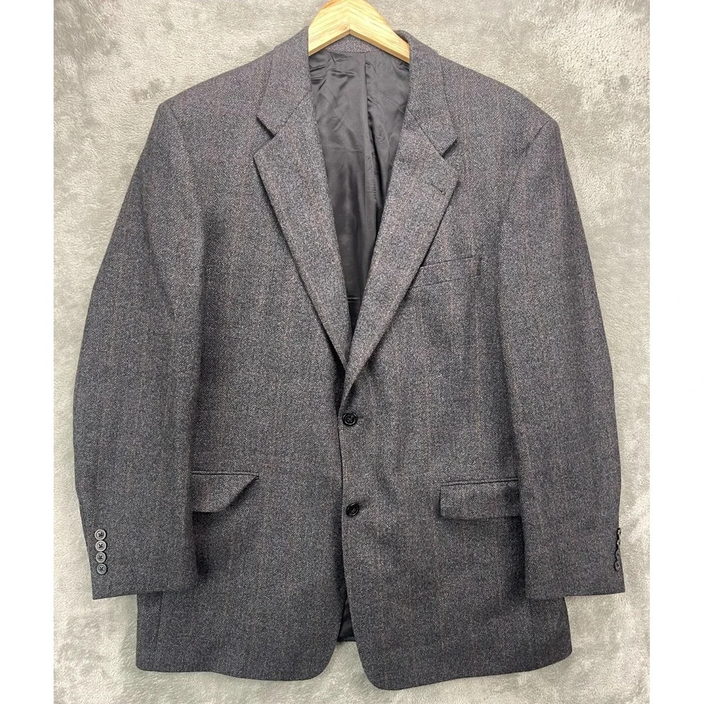 Hart Schaffner Marx Men's Tweed Wool Blazer 44R Gray‎ Herringbone Sport Coat